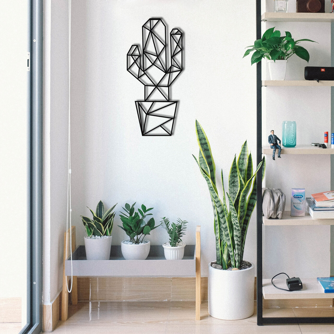 Decoratiune de perete, Cactus Metal Decor, metal, 26 x 55 cm, negru - imagine 7